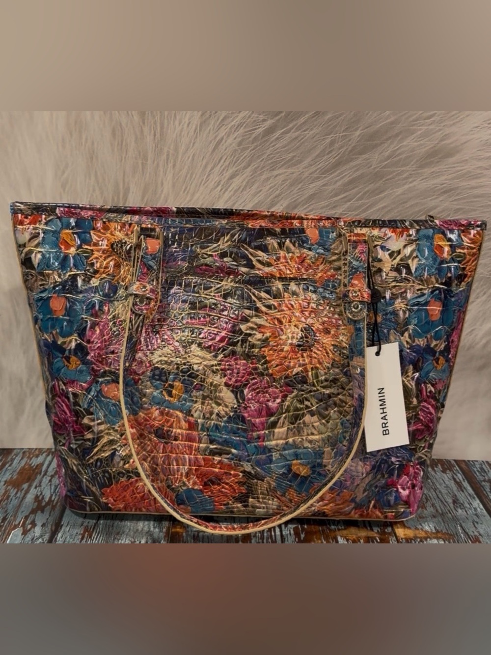 Brahmin Medium Asher Lasso Flowers Tote Melbourne Leather NWT PRICE FIRm - Picture 10 of 15